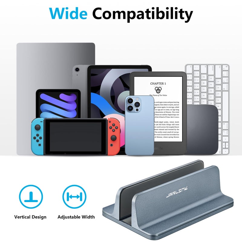 JARLINK Vertical Laptop Stand, Aluminum Laptop Holder Desktop Stand with Adjustable Dock Size (up to 17.3 inches) Compatible with All MacBook/Surface/Dell/Gaming Laptops (Gray) - Image 3